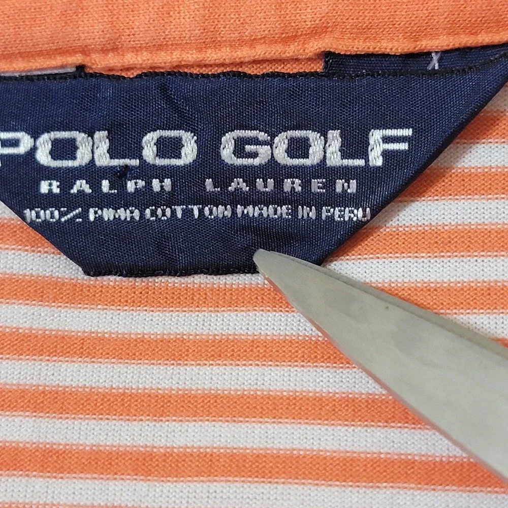 Polo Ralph Lauren Golf Polo Shirt Large Orange Striped Casual Collared Pima Soft